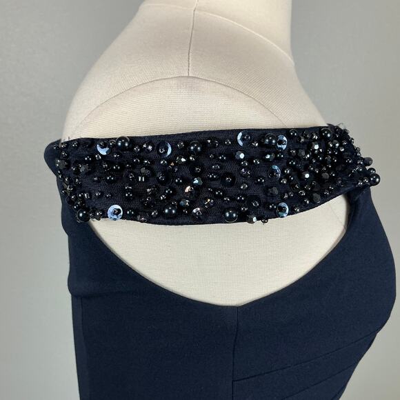 Adrianna Papell Beaded Off the Shoulder Evening Gown Blue Size 12 Thigh Slit - Picture 8 of 14